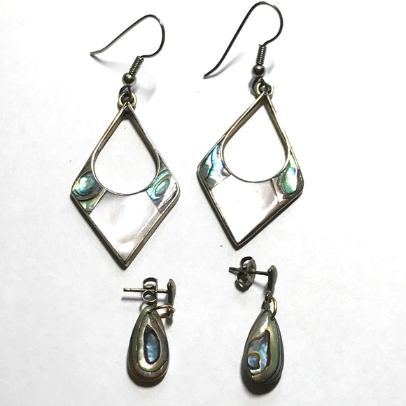 Abalone Silver Earrings - 2 Pair - Picture 1 of 1
